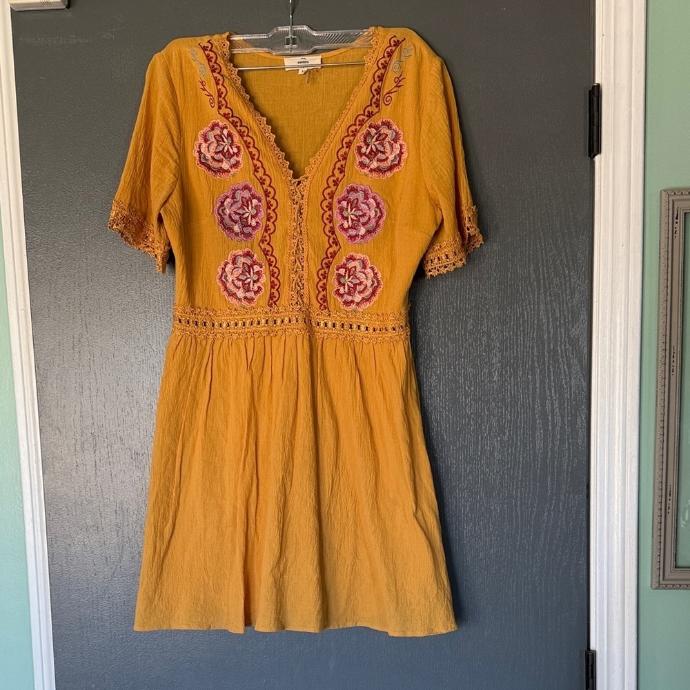 Entro boho babydoll Dress with Pink Embroidery